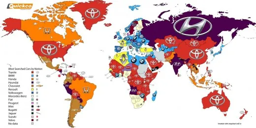 La mappa delle ricerche auto su Google nel 2016