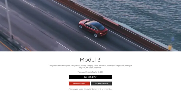 Tesla: negli USA si prenotano con Apple Pay