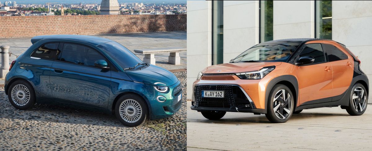 Nuova FIAT 500 Hybrid vs Toyota Aygo X Hybrid, confronto tra citycar ibride: caratteristiche e prezzi